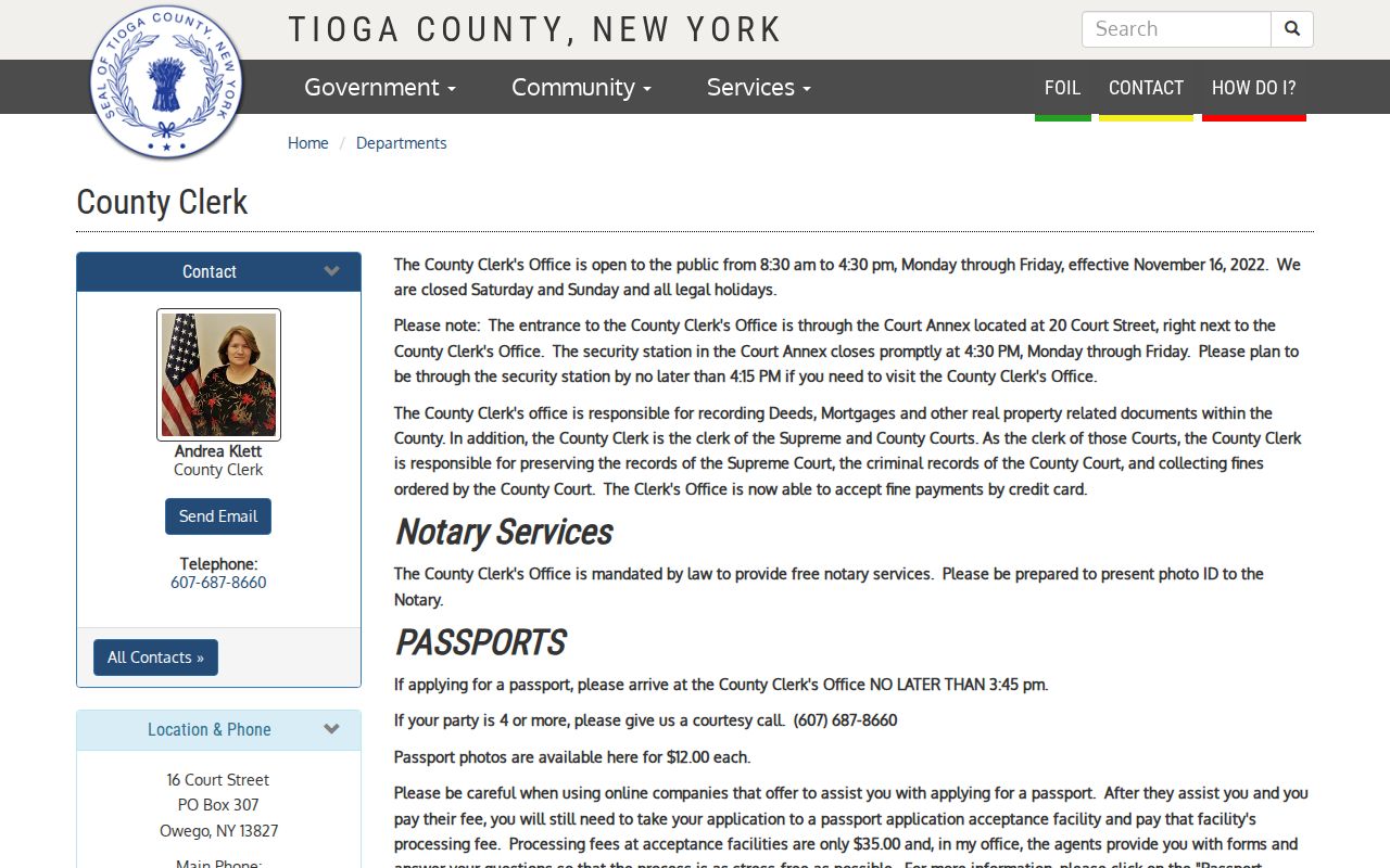 Tioga County criminal court record clerk information
