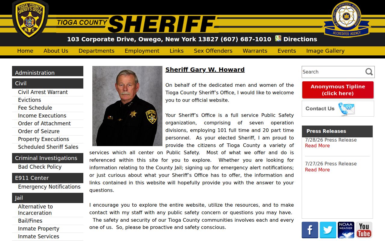 Tioga County sheriff criminal records operational site