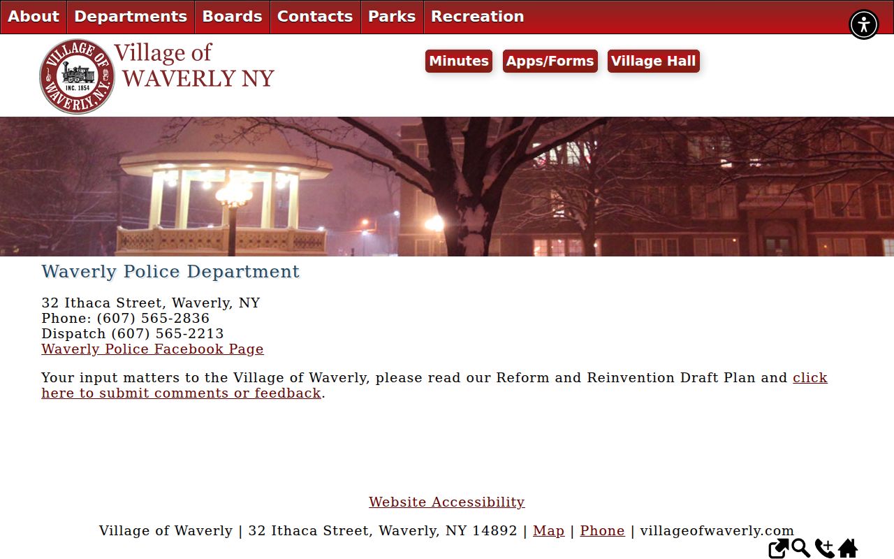 Waverly criminal record contact at the Police Department station