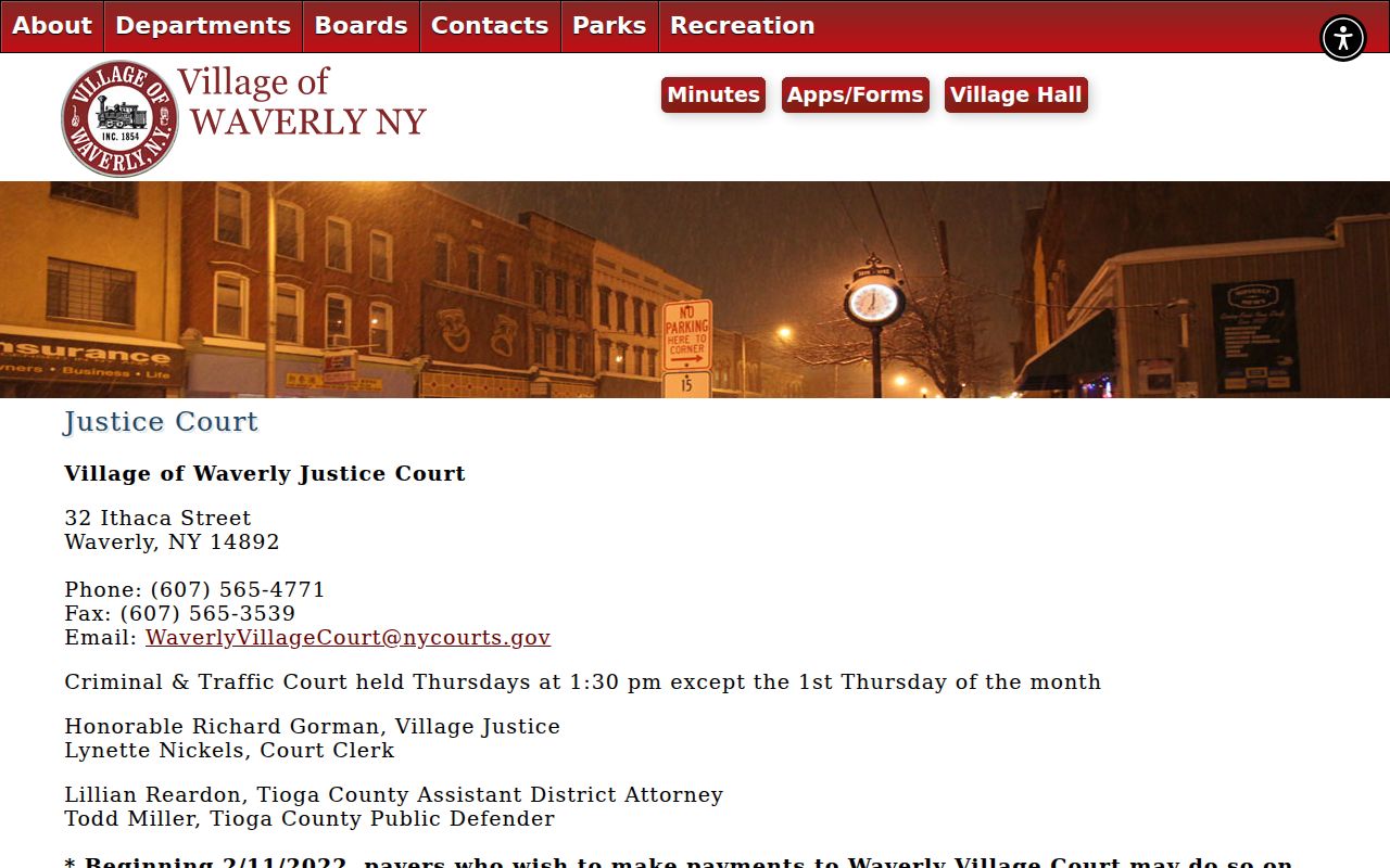 Official Waverly Village Justice Court information for criminal and traffic records