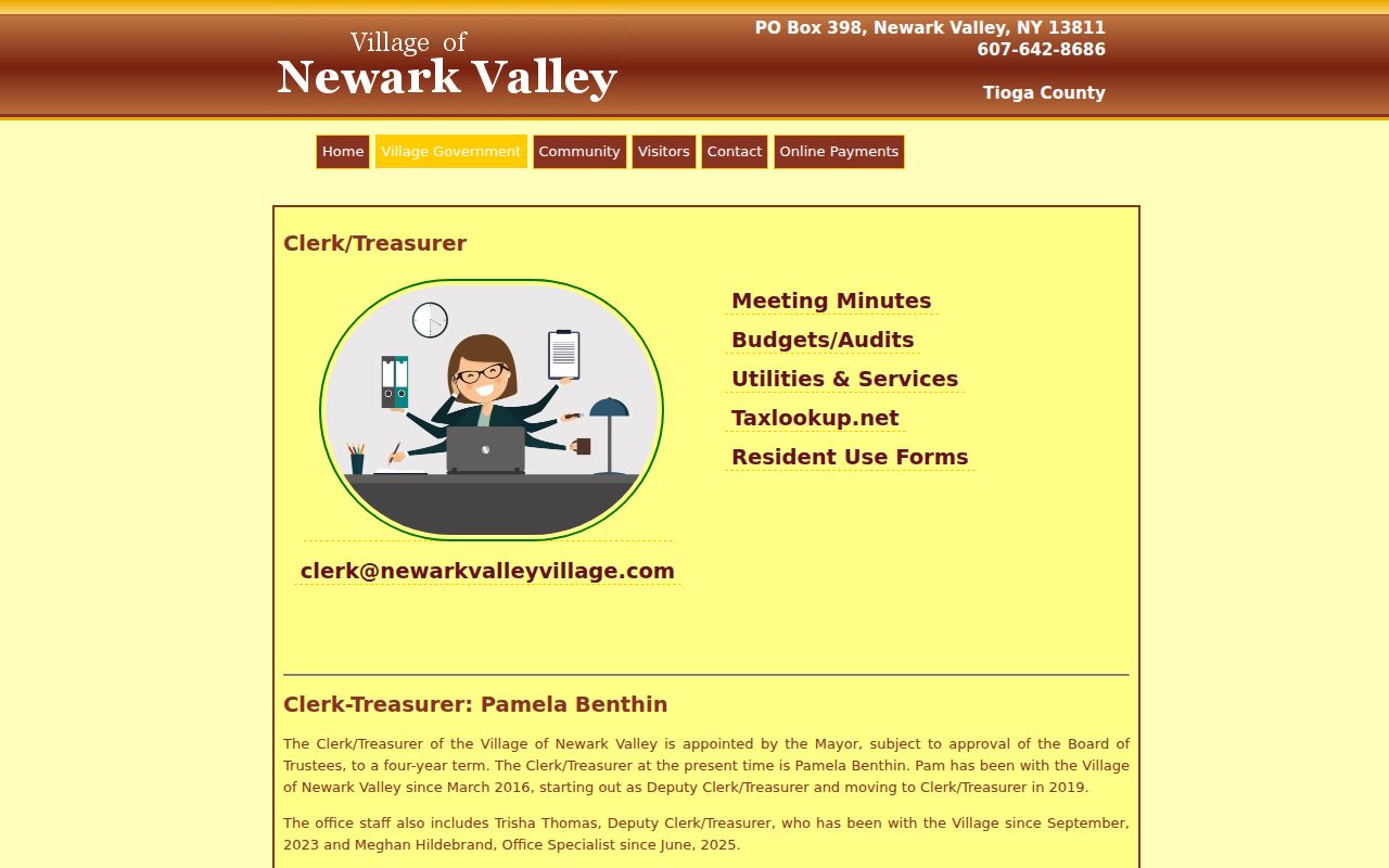 Newark Valley criminal record access office at Village Hall